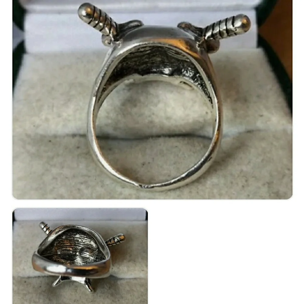 Silver Skull Ring Signet Biker Skull Demon Devil swords